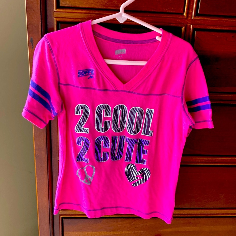Soffe zebra print v-neck shirt, pink &purple, size small, size 7, great 4 sports